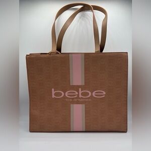 Bebe Tan and Pink Racing Stripe Tote